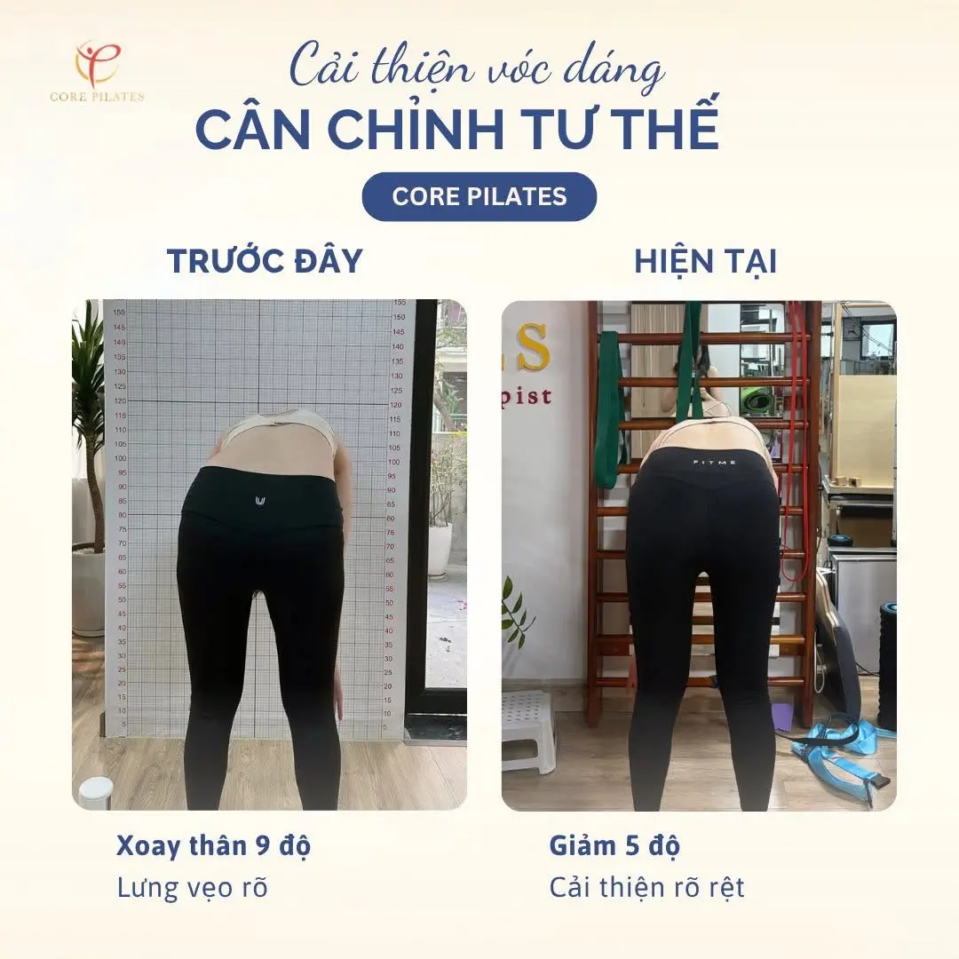 Hình ảnh ghi lại quá trình tập luyện và tư thế của hội viên tại Core Pilates